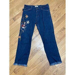 ZADIG & VOLTAIRE Deluxe Boyfit Denim Jeans Embroidered‎ Skeleton Detail, 25